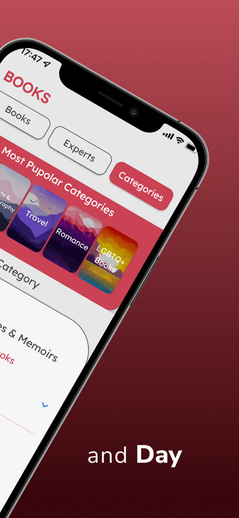 Bookshelf: Book Tracker, Club - 인기 있는 책 카테고리와 전문가 추천을 보여주는 Bookshelf 앱 인터페이스