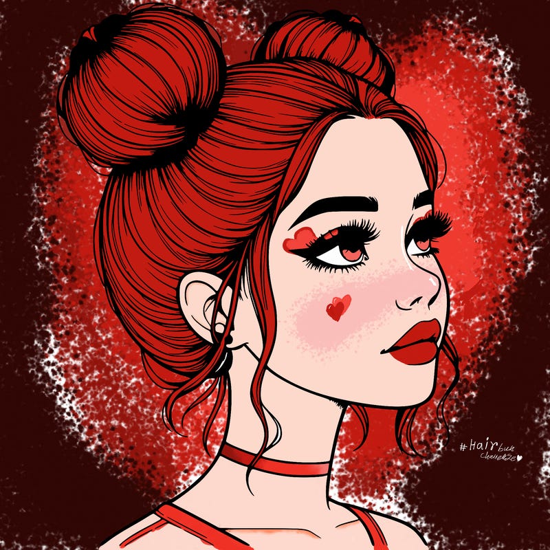 realistic girl with buns on the top of her head