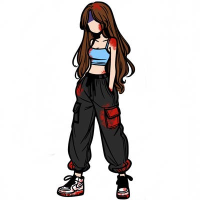 girl in baggy pants crop top and long hair