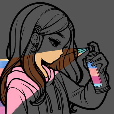 a realistic girl spray painting