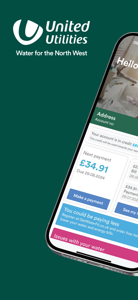 United Utilities: Your Water - Mobile dashboard for United Utilities water account management and payments