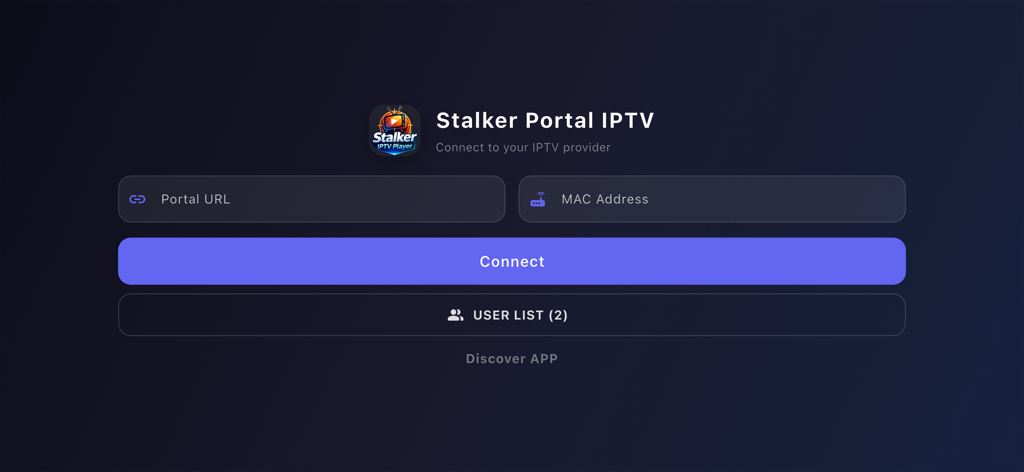 Stalker Portal IPTV login screen with Portal URL and MAC Address fields