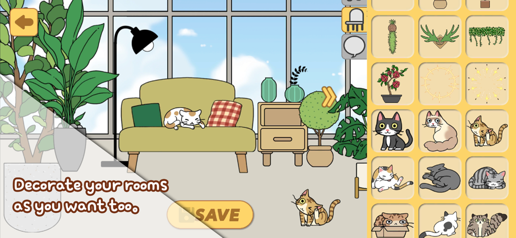 Character Maker - Cute room decoration feature in Character Maker app featuring cats and plants