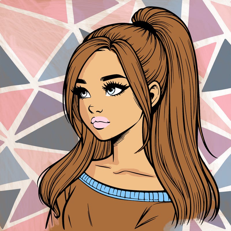 realistic girl with a high ponytail