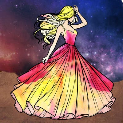 realistic woman with dress flowing in the wind