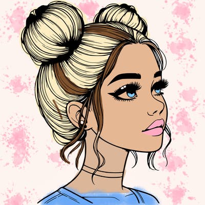 realistic girl with buns on the top of her head