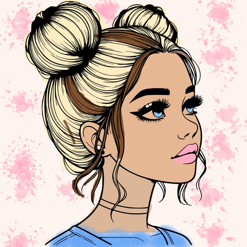 realistic girl with buns on the top of her head
