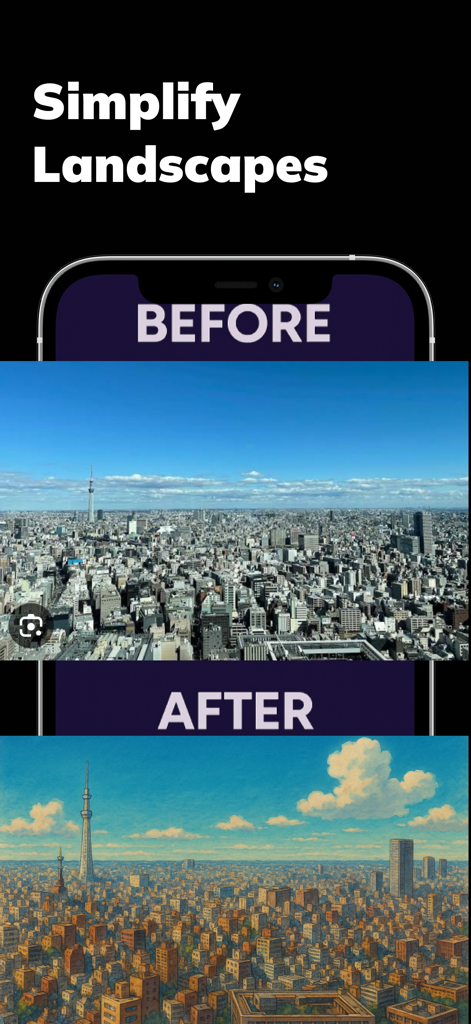 AI Japanese Anime Generator - Before and after comparison of a city photo transformed into a Japanese anime illustration