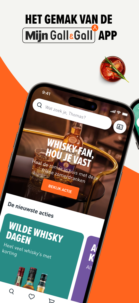 Smartphone displaying the Gall and Gall mobile app home screen with whisky promotions