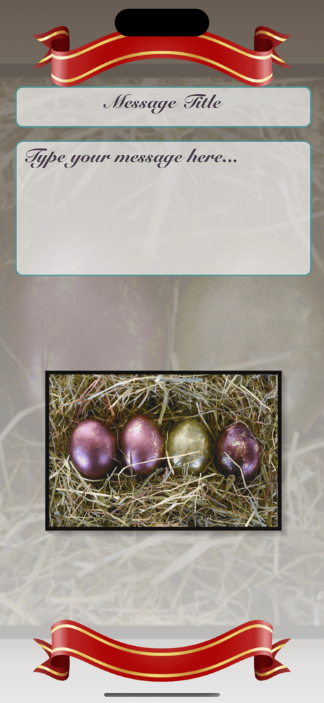 Happy Easter • Greeting cards - Interface for creating a personalized Easter greeting card with text fields and a photo of decorative eggs