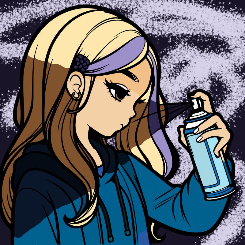 a realistic girl spray painting