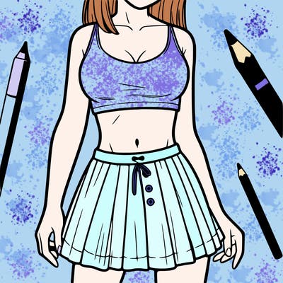 a woman wearing croptop and skirt