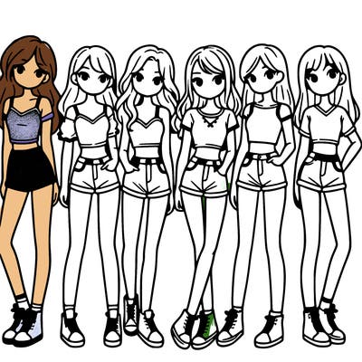 a group of girls wearing crop tops and shorts