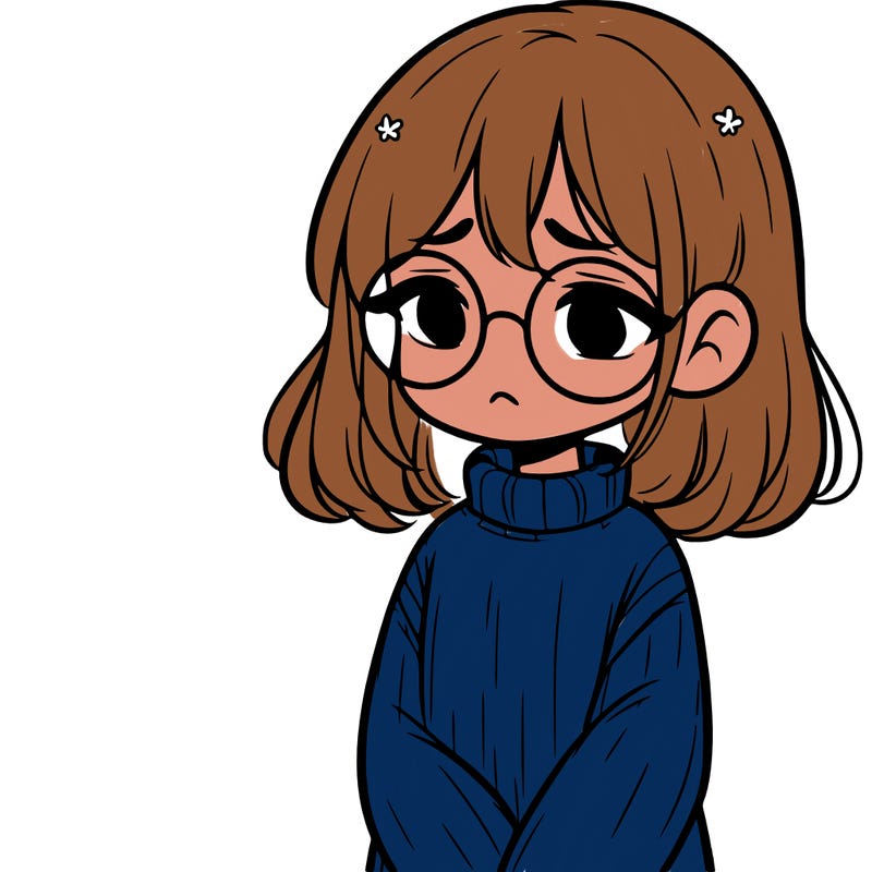 sad girl with glasses in a sweater