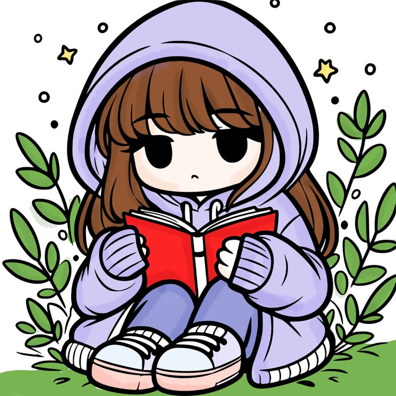 girl in oversized hoodie reading a book