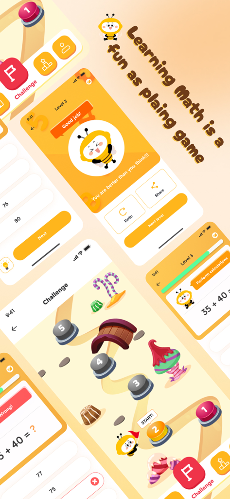 Capturas de pantalla de la aplicación de matemáticas Prodigy 2 que muestran un camino de aprendizaje gamificado y desafíos de suma para niños