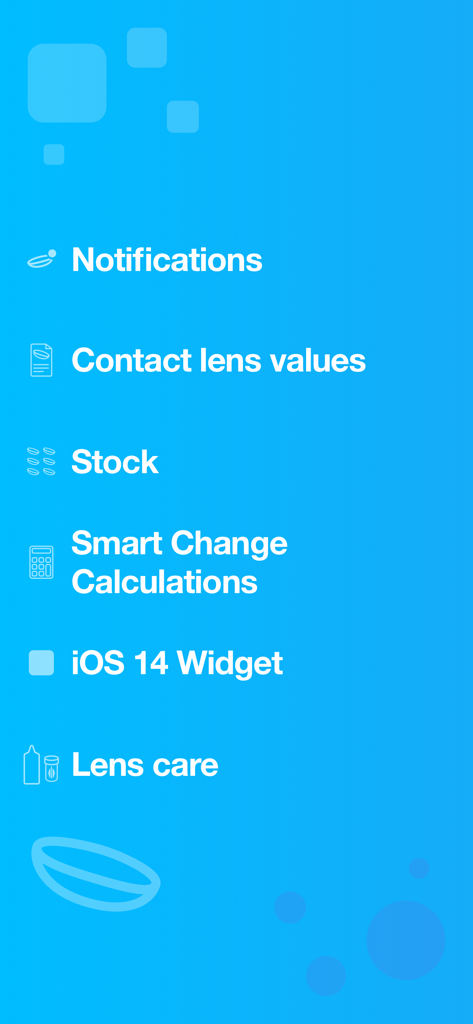 List of Lensy app features including notifications, stock tracking, and smart change calculations.