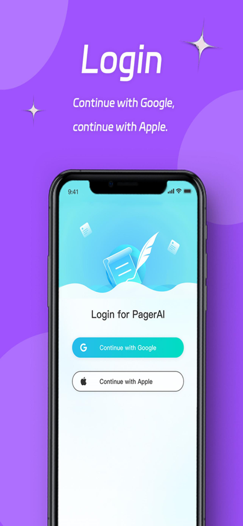 Paper AI - Thesis & Academic - Login screen for the Paper AI app showing Google and Apple sign-in options