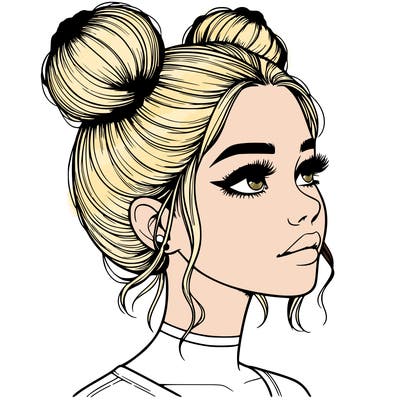 realistic girl with buns on the top of her head