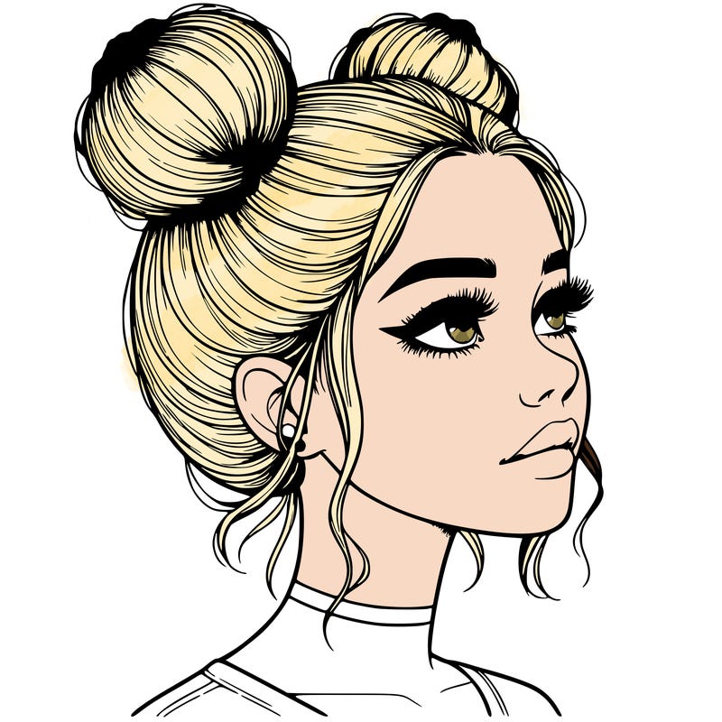 realistic girl with buns on the top of her head