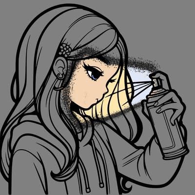 a realistic girl spray painting