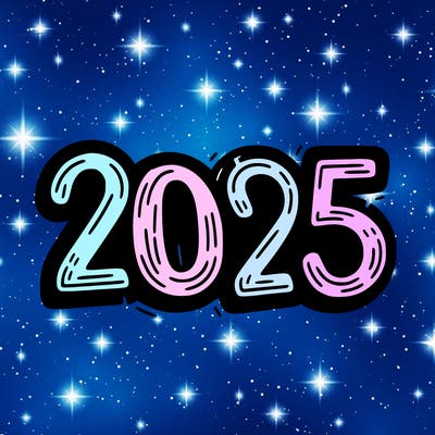 one line scrawled numbers sketch design “2025”