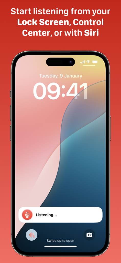 Pantalla de bloqueo del iPhone mostrando el widget de la app AirScrobble en modo de escucha para el registro en Last.fm