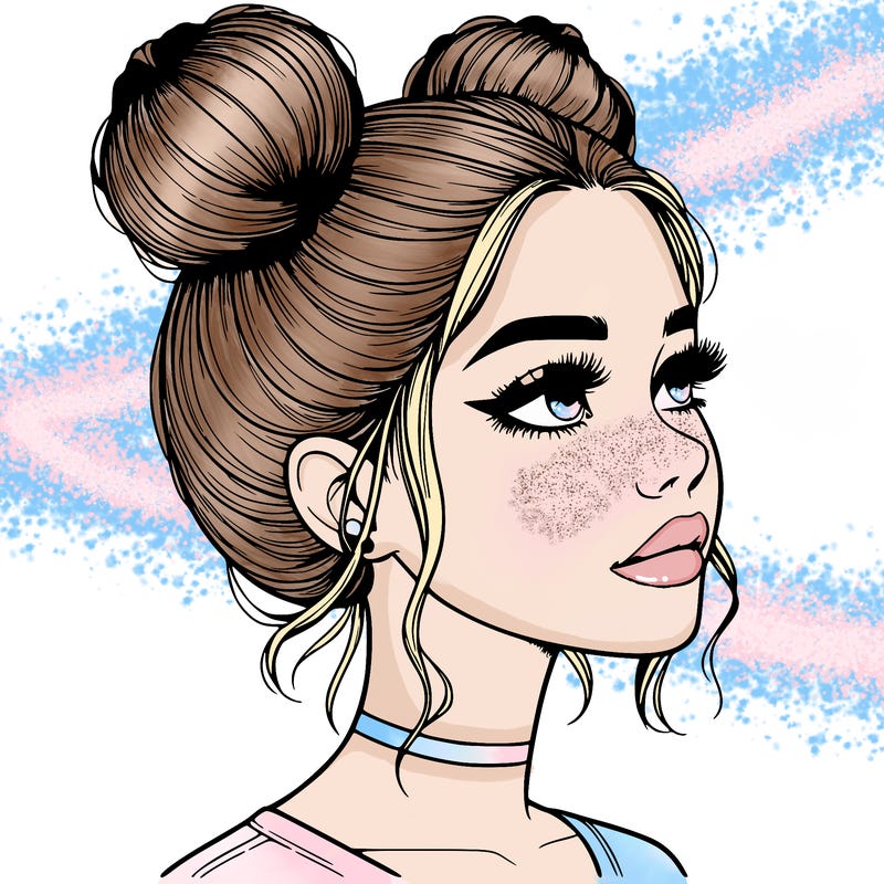 realistic girl with buns on the top of her head