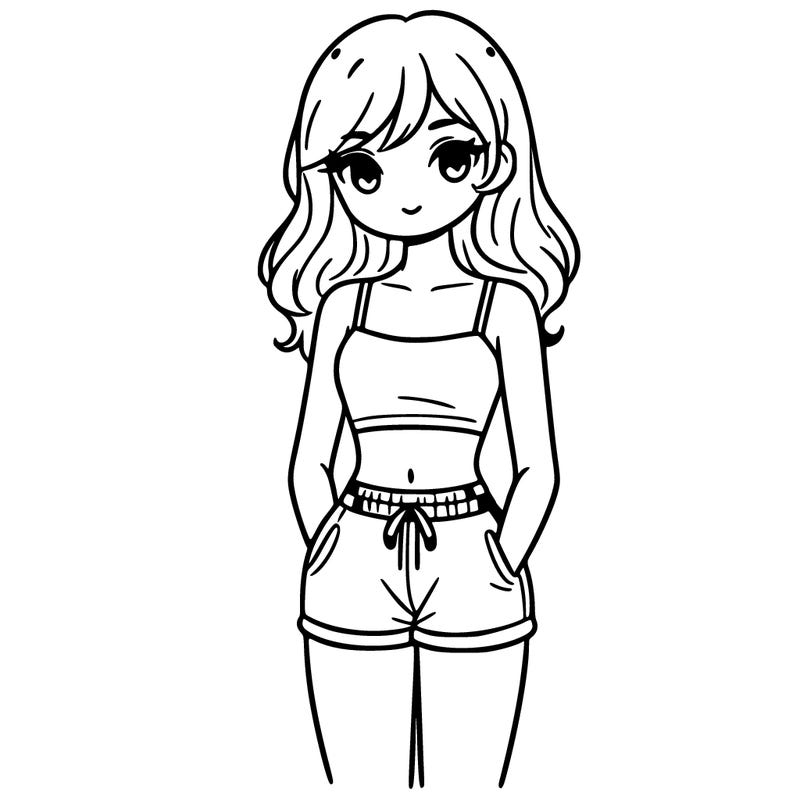 girl with crop top and shorts on