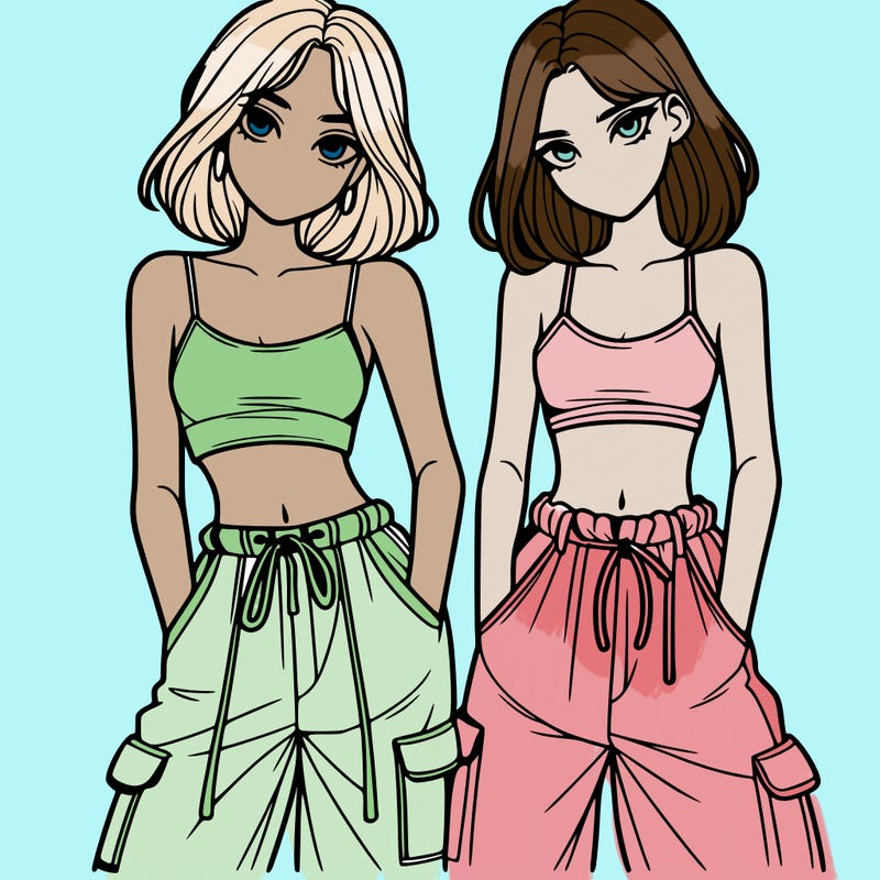 two girls with crop top with baggy pants