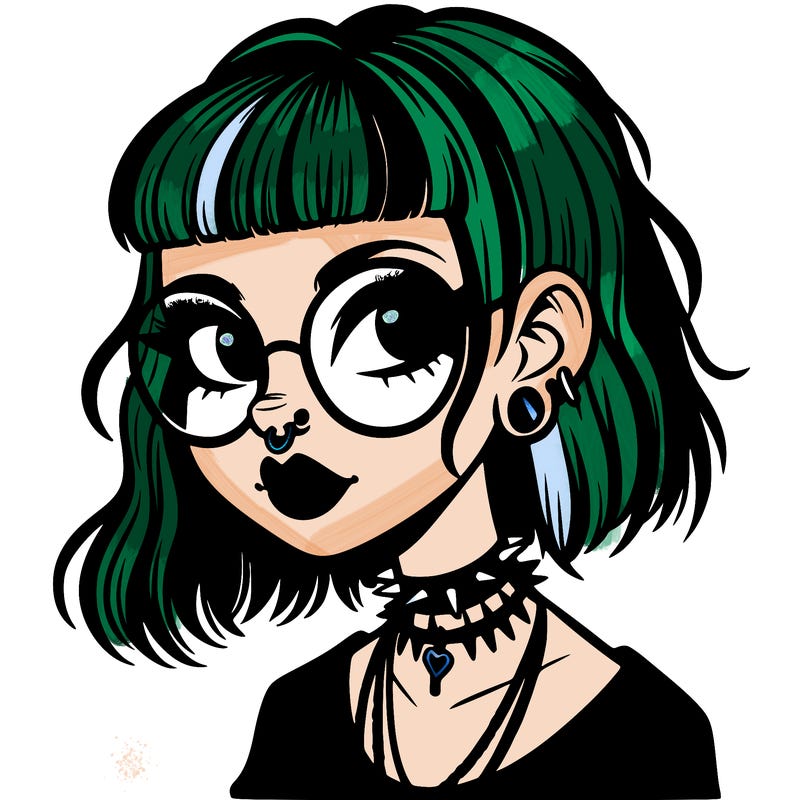 gothic girl with a mullet and glasses