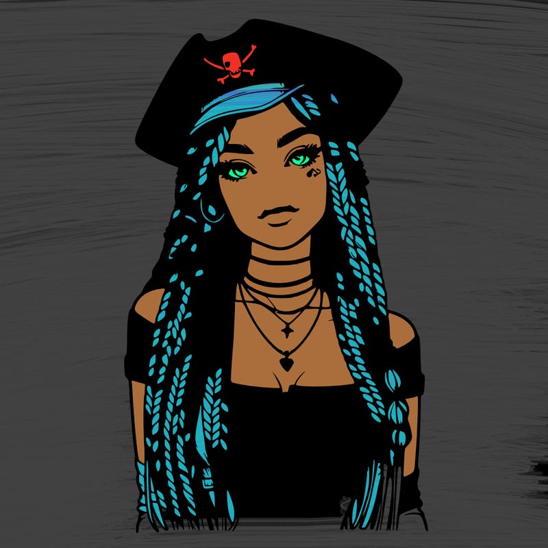 realistic girl with box braids a realistic pirate hat and crop top