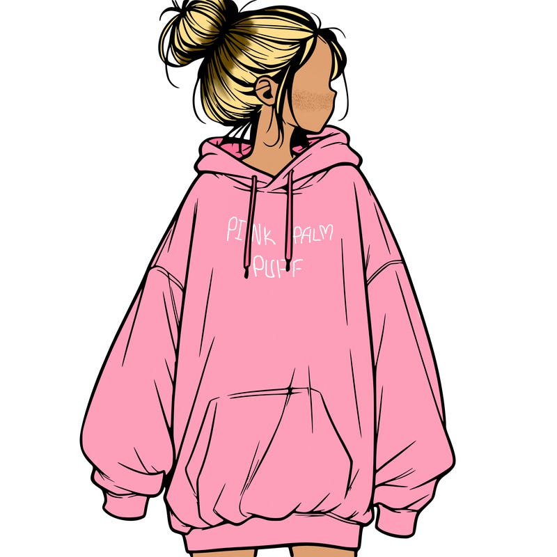 realistic girl with a oversized sweatshirt on and a bun