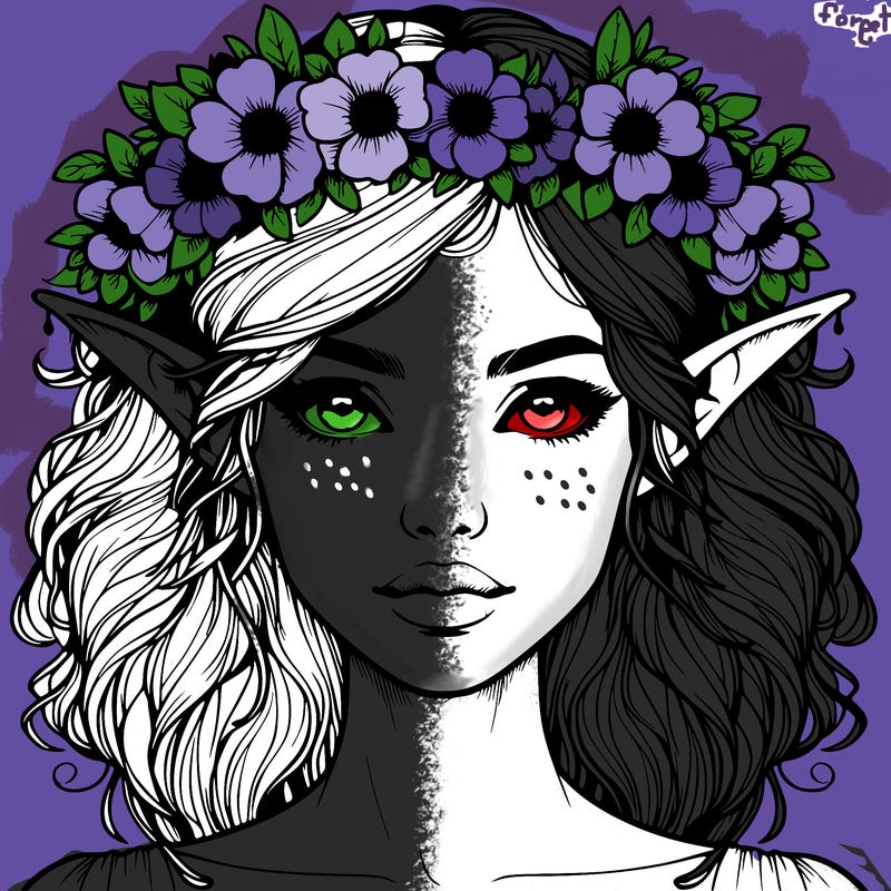 realistic female elf with flower crown