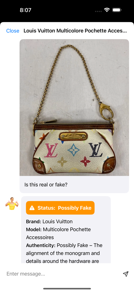 Legit Check: AI Scanner - AI authenticity scan results for a Louis Vuitton pochette handbag