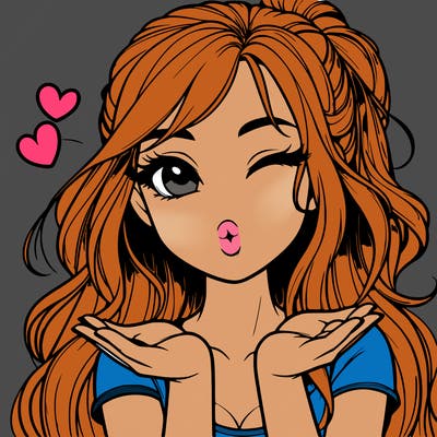 realistic girl winking and blowing a kiss while making heart hands
