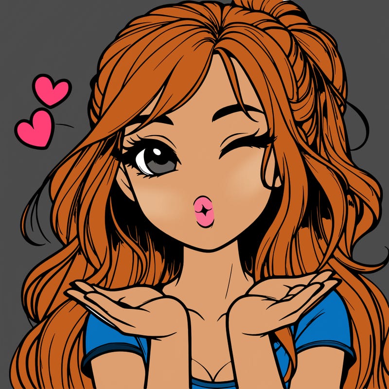 realistic girl winking and blowing a kiss while making heart hands
