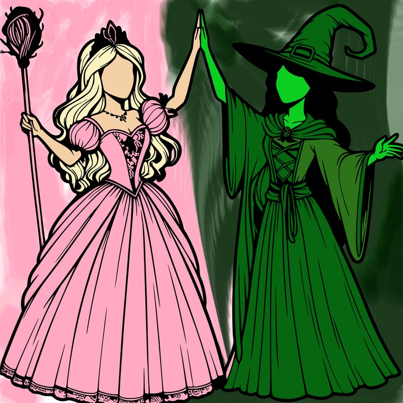 detailed realistic split of a princess and a witch