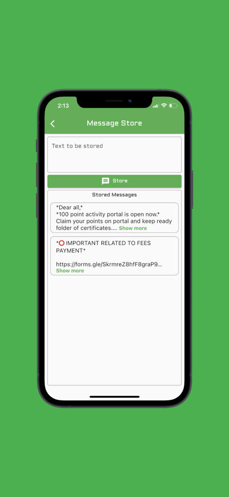 ToolKit(Pro) - Una interfaz móvil de la aplicación ToolKit(Pro) que muestra la función Almacén de Mensajes con una lista de plantillas de texto guardadas