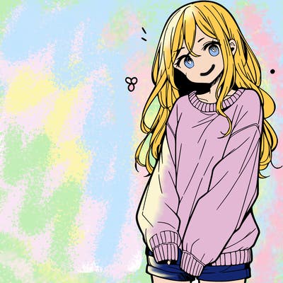 manga teen girl  in a sweater and baggy pants