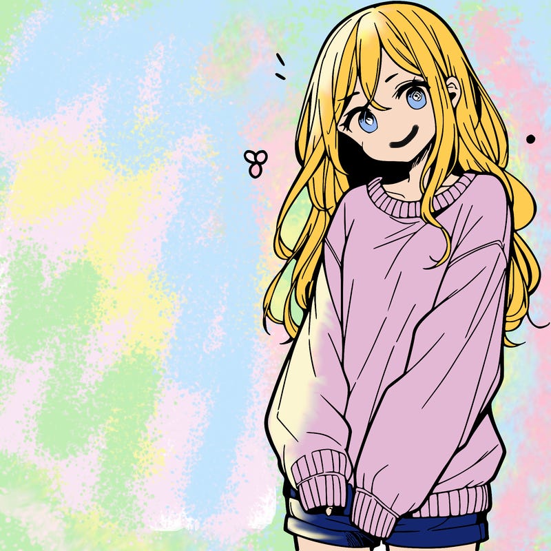 manga teen girl  in a sweater and baggy pants