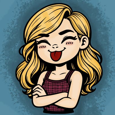 realistic girl crossing her arms and wearing a tank top with her tongue held out she has long hair