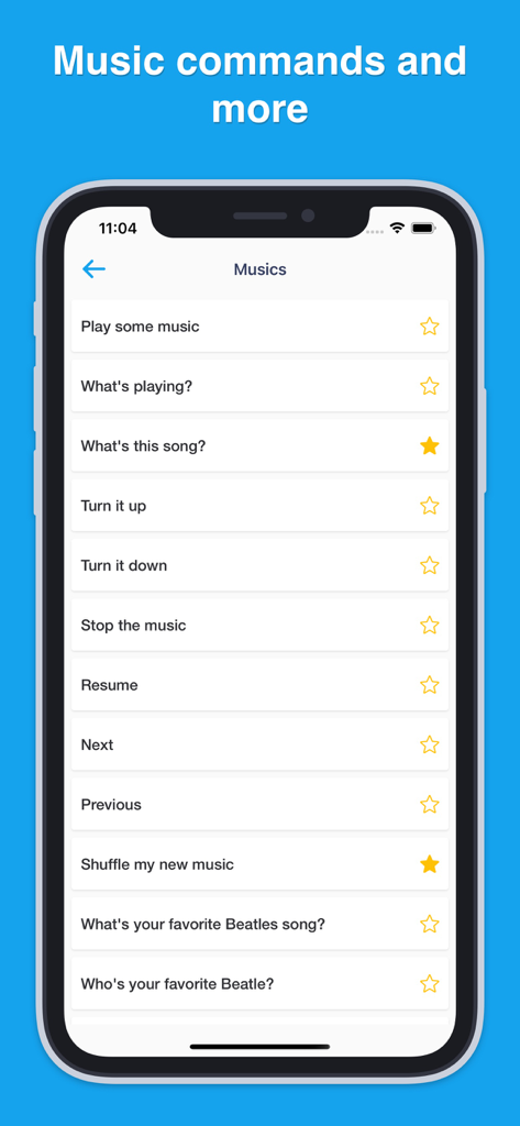 Un elenco di comandi vocali musicali per Alexa visualizzato sullo schermo di un'app mobile