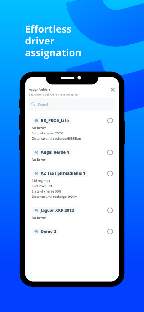 Journey tracks - Interface for effortless driver assignation in the Journey tracks fleet management app
