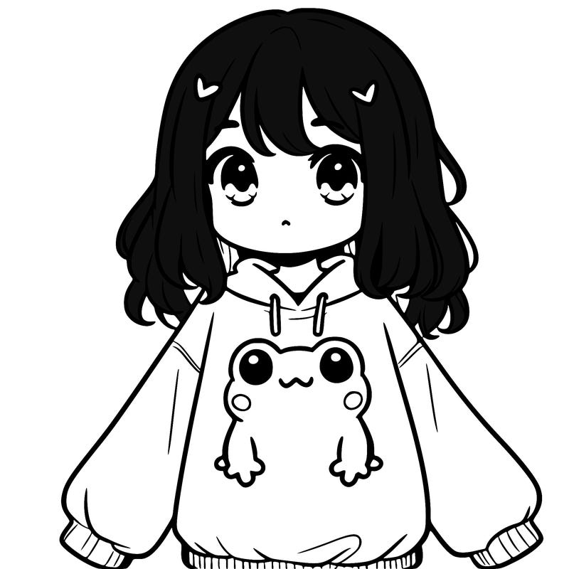 girl wearing frogging sweatshirt