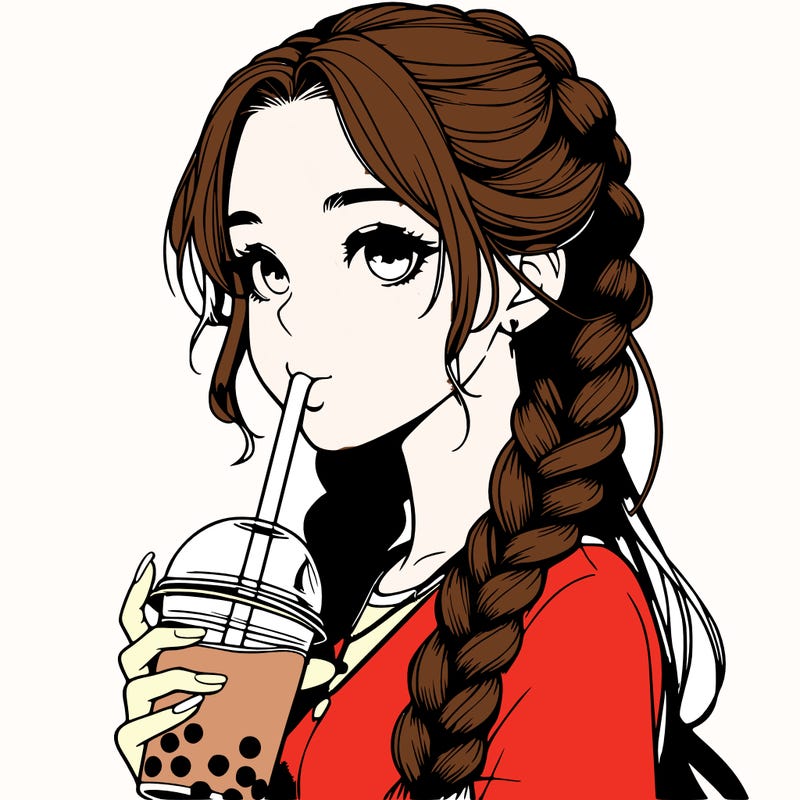 realistic girl with braided hair drinking boba