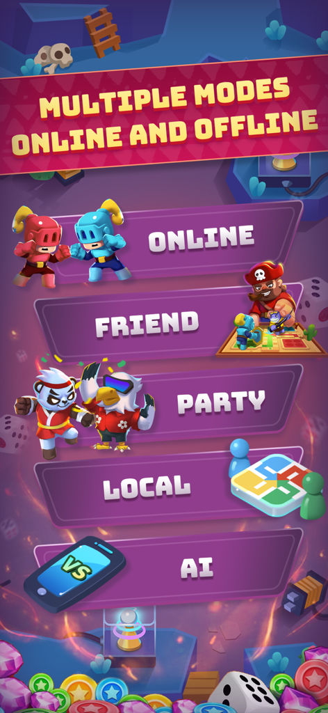Ludo Land-Dice Board Game - Ludo Land game menu displaying online and offline play modes including Friend and AI options