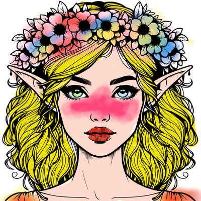 realistic female elf with flower crown