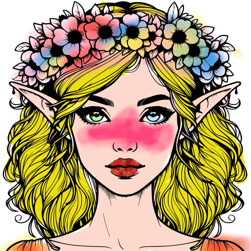 realistic female elf with flower crown