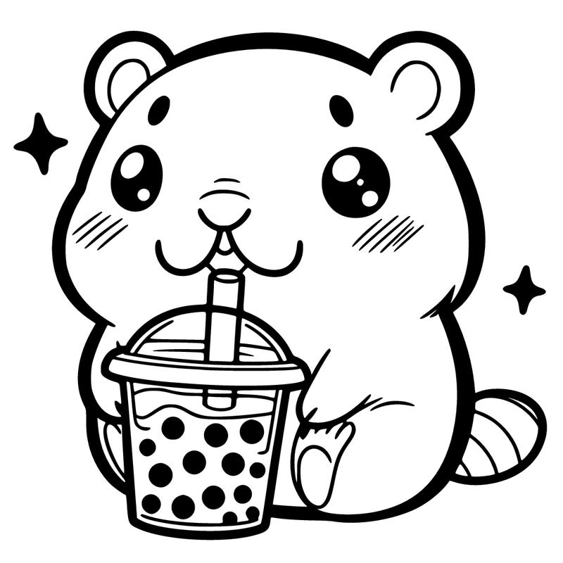 cute kawaii capybara with boba tea in his hand